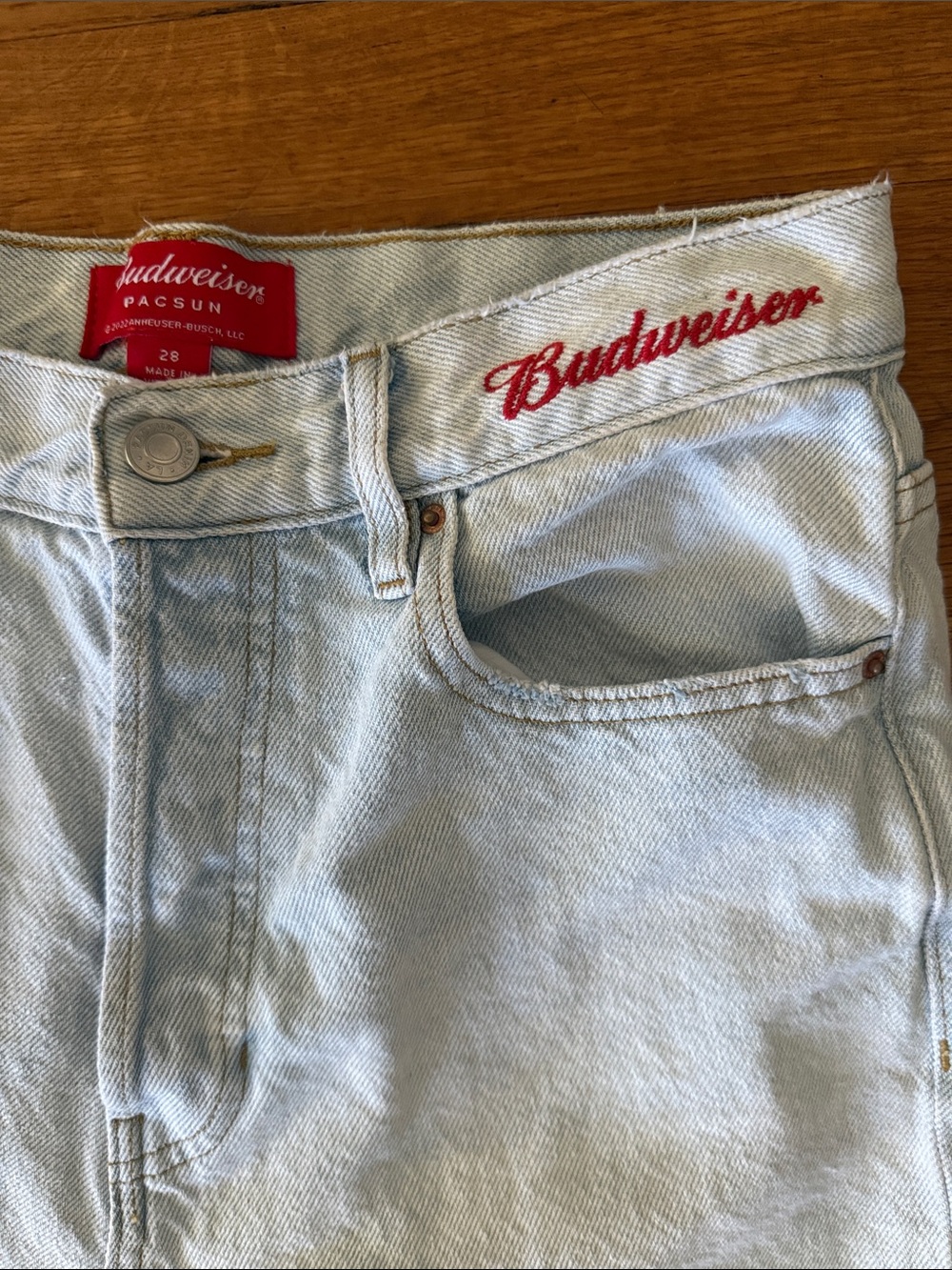 Budweiser x Pacsun Light Blue High-Waist Denim Jeans with Red Logo